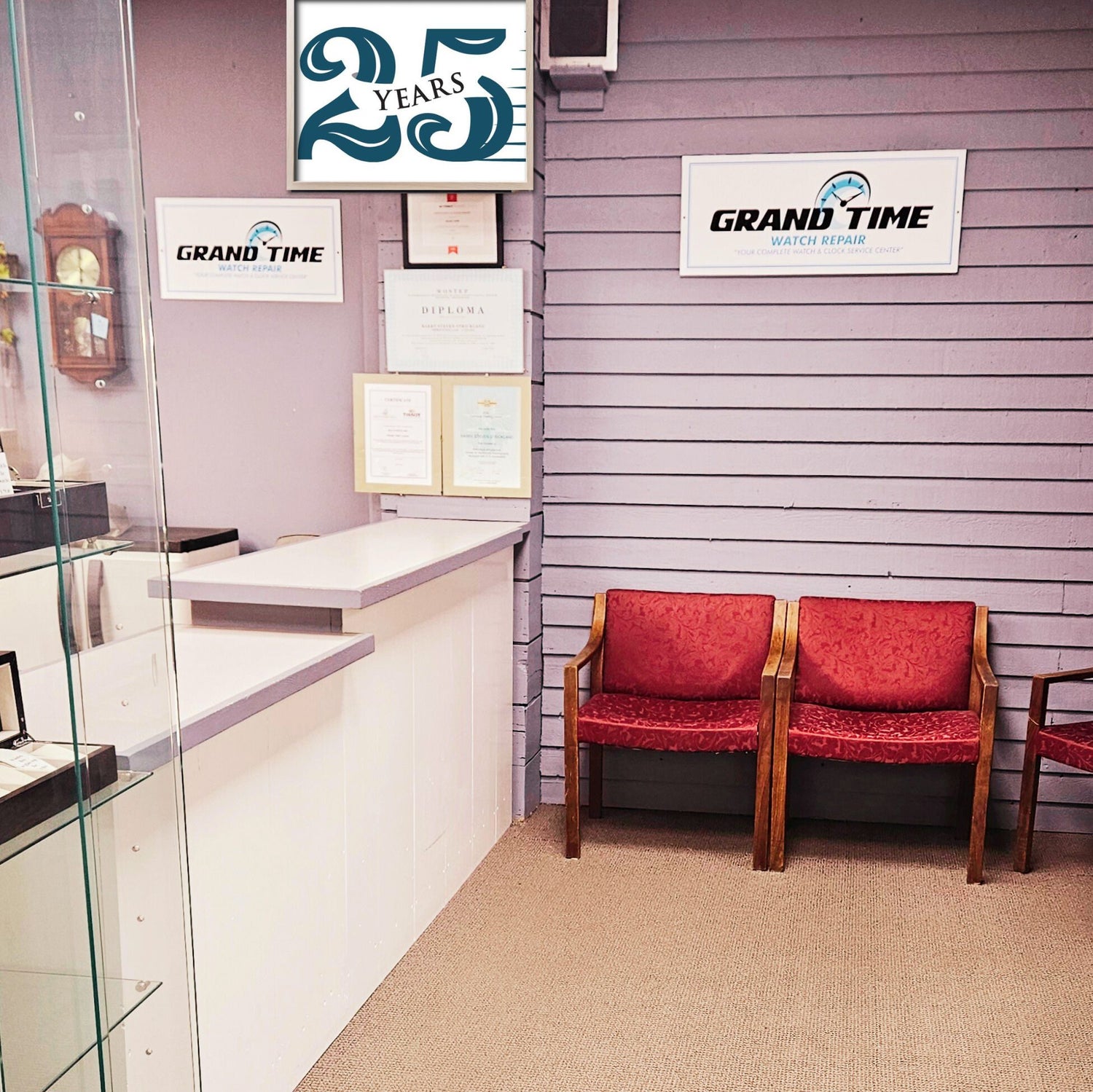 service counter at Grand Time watch repair service center